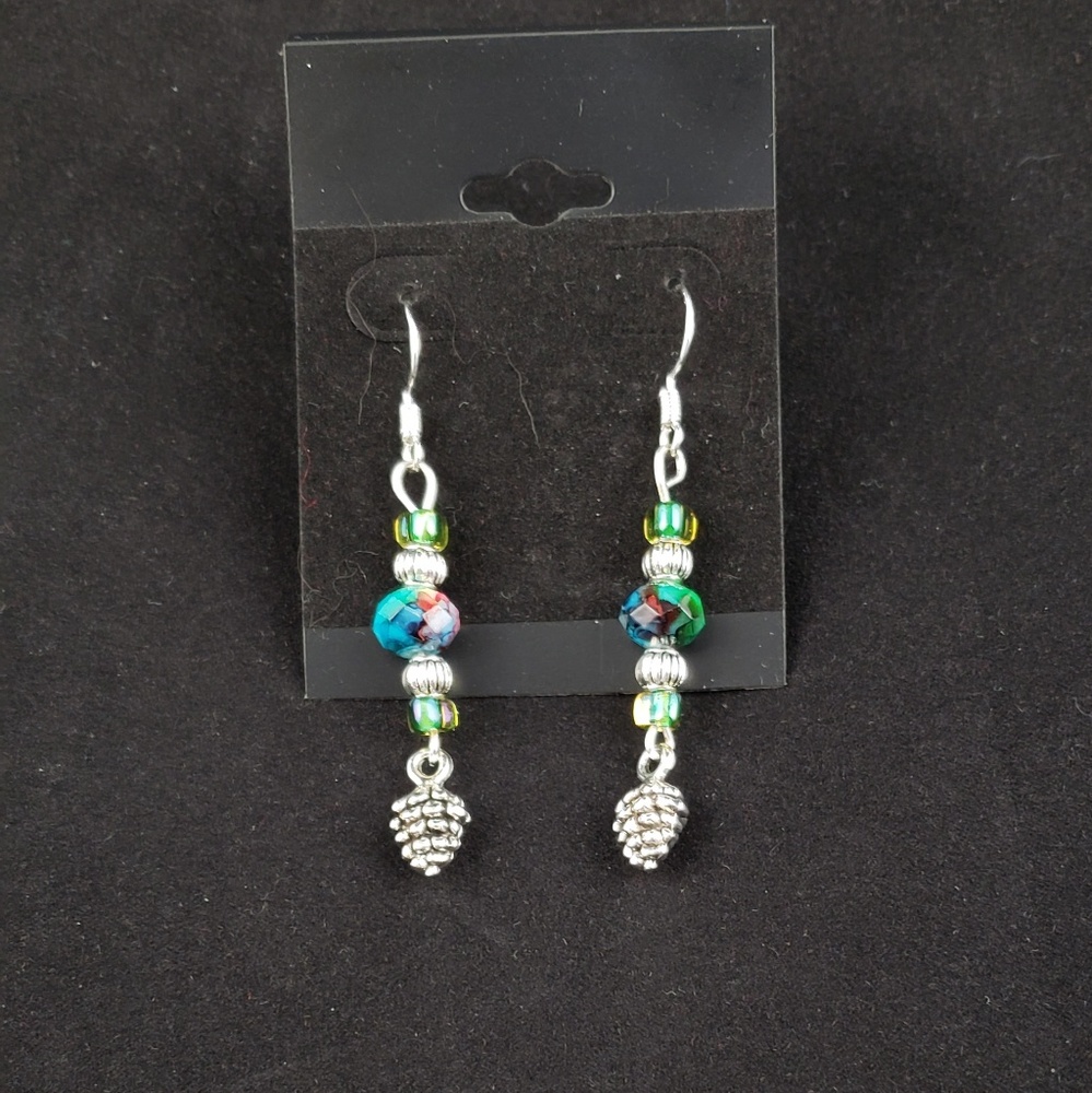 Green multicolored Pinecone Earrings,